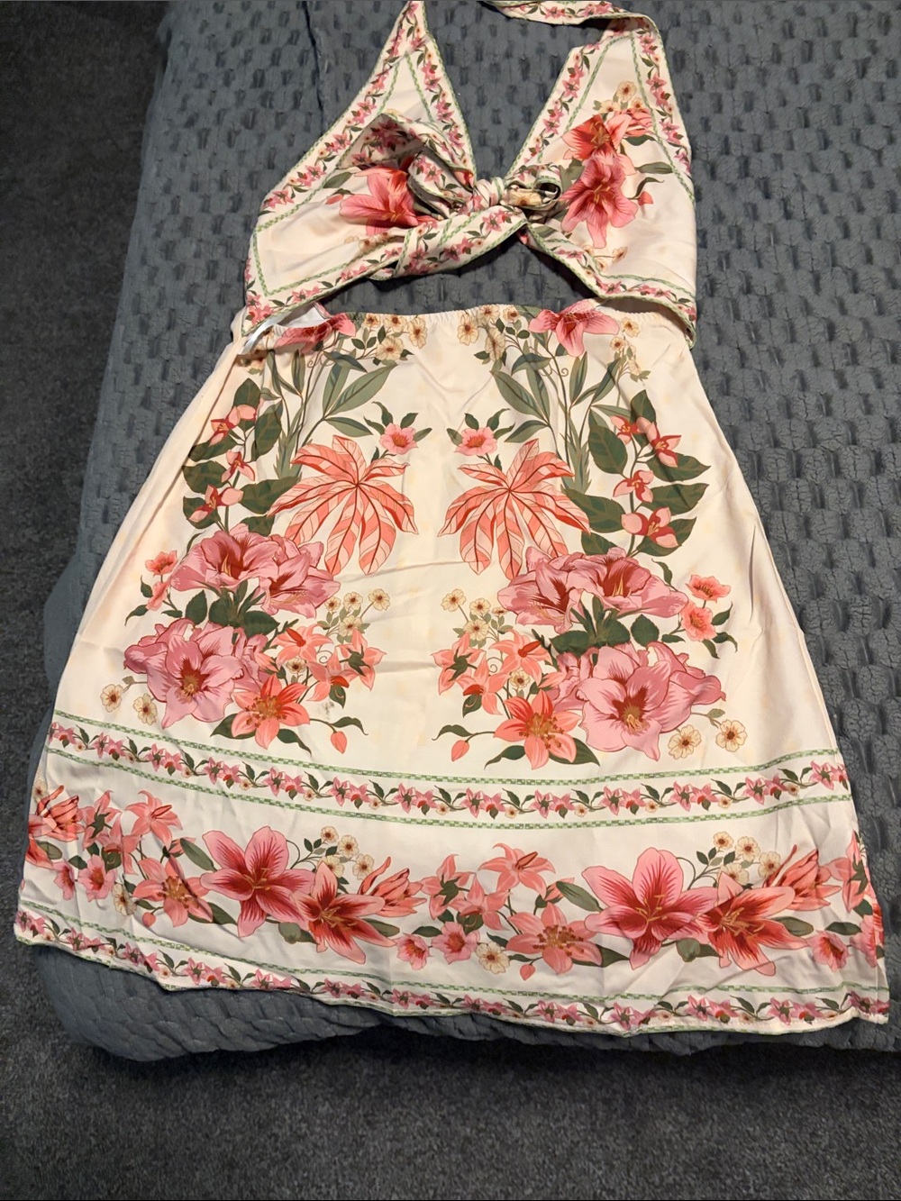 Girls' Pink Floral Halter Dress
